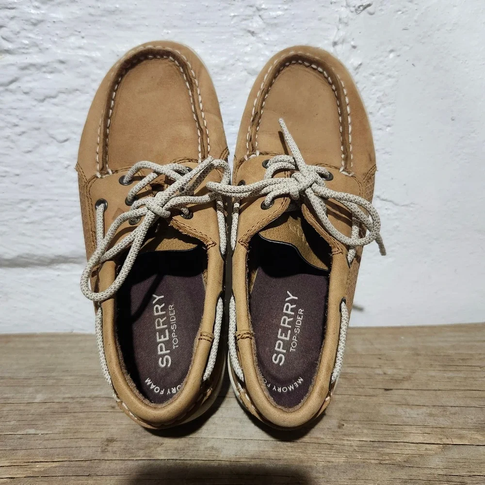 Sperry Top-Sider Boys Gamefish Tan Leather Boat Shoes Loafers 2.5M YB56564